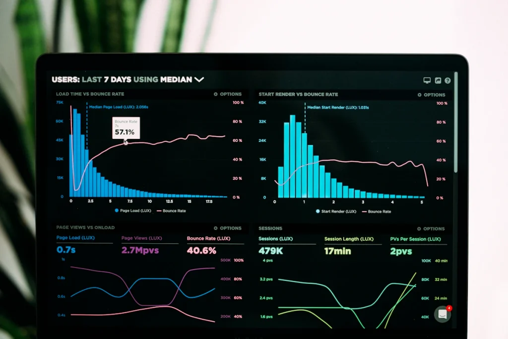 Grafik performa di layar laptop untuk membaca data pergeseran SEO ke GEO